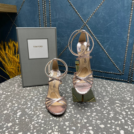 IDA SANDAL 10 CM IN COPPER SNAKE PATTERNED CALFSKIN