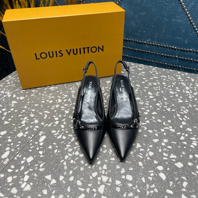 HIGH HEEL 55 MM SLINGBACKS IN BLACK SHEEPSKIN