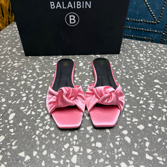 BALMAIN 26S SLIDES IN PINK SATIN