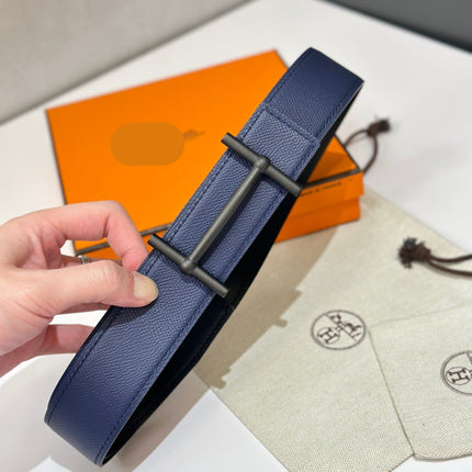 HM 26S H DANCRE BELT IN BLUE REVERSIBLE CALFSKIN PALLADIUM HARDWARE