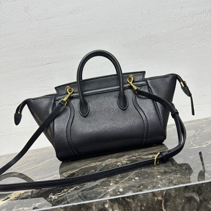 CELINE 25S NEW LUGGAGE 38MM IN BLACK SHINY LAMBSKIN GOLD HARDWARE