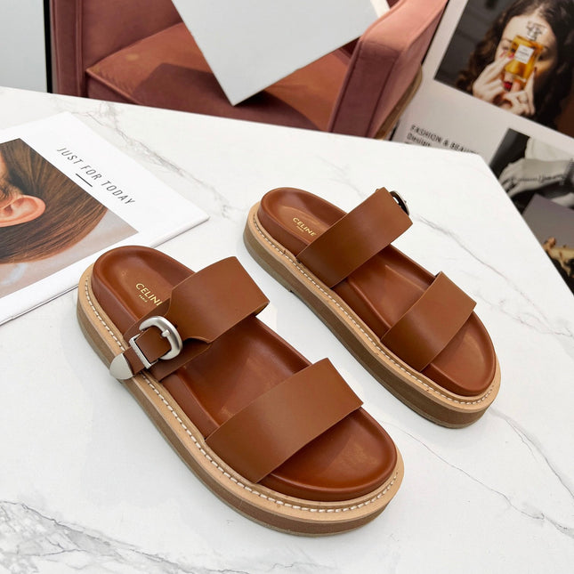 TWO-STRAP SANDALS IN BRONZE BROWN CALFSKIN