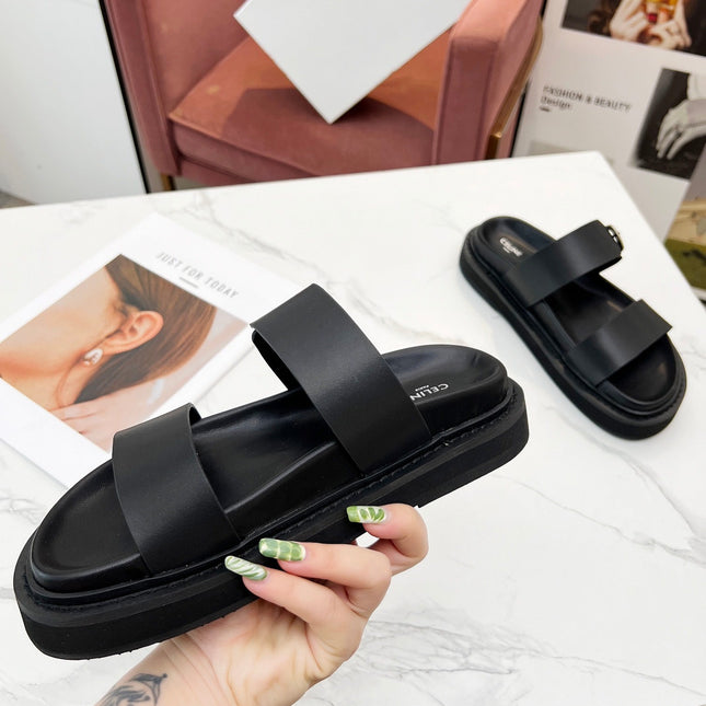 TWO-STRAP SANDALS IN BLACK CALFSKIN