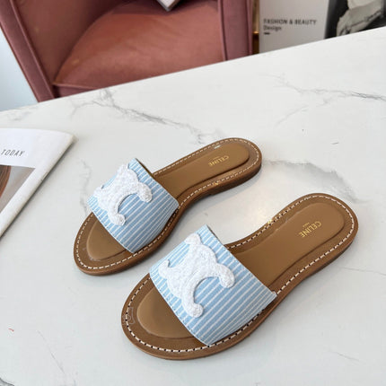 LYMPIA MULE STRIPED BLUE SKY CANVAS WOOL LOGO