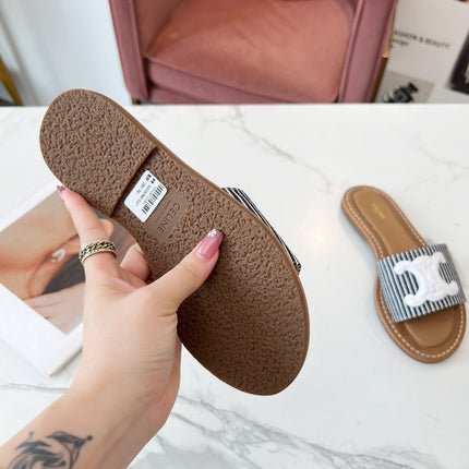 LYMPIA MULE STRIPED CANVAS WOOL LOGO
