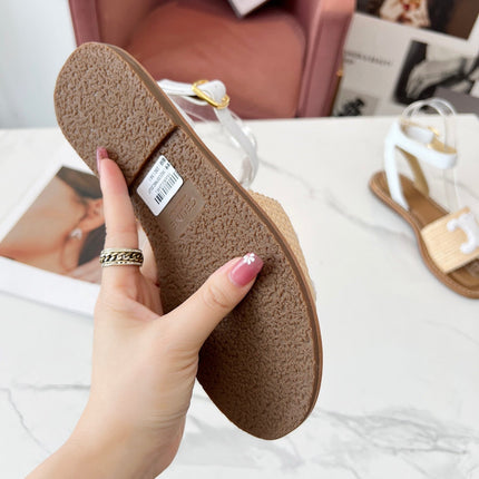 TRIOMPHE SANDALS BEIGE RAFFIA WHITE WOOL