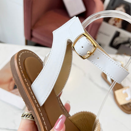 TRIOMPHE SANDALS BEIGE RAFFIA WHITE WOOL