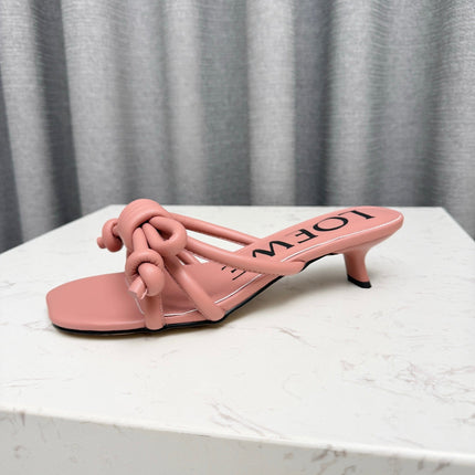 LOEWE 26S KITTEN HEEL KNOT SANDALS 45MM IN PINK CALFSKIN