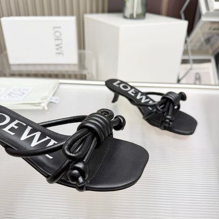 LOEWE 26S KITTEN HEEL KNOT SANDALS 45MM IN BLACK CALFSKIN