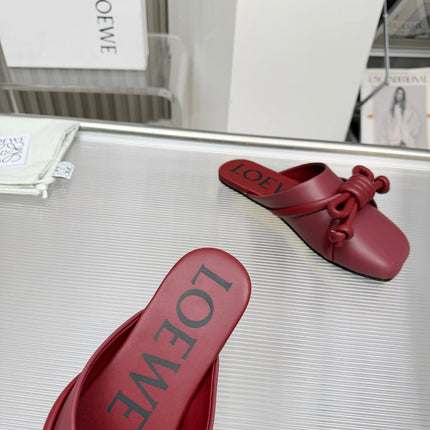 LOEWE 26S MULE LOAFERS IN BURGUNDY RED CALFSKIN KNOT DETAIL