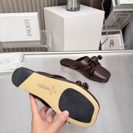 LOEWE 26S MULE LOAFERS IN DARK BROWN CALFSKIN KNOT DETAIL