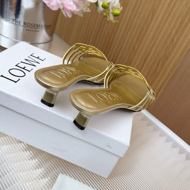 LOEWE 26S PETAL ANAGRAM SLIDE 45MM IN GOLD SOFT CALFSKIN WITH CRYSTALS