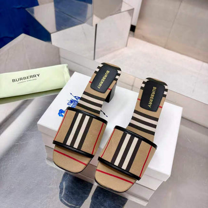 BURBERRY 26S HIGH HEEL SANDALS 55MM IN BEIGE CANVAS