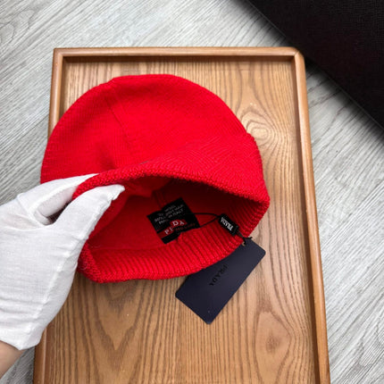BEANIE HAT IN CHERRY RED WOOL AND RABBIT FUR 342036