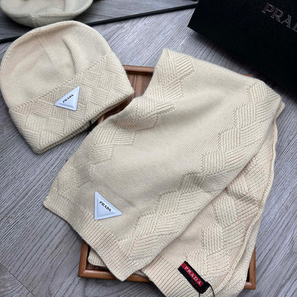 SET SCARF AND HAT IN BISQUE BEIGE WOOL AND RABBIT FUR 397405