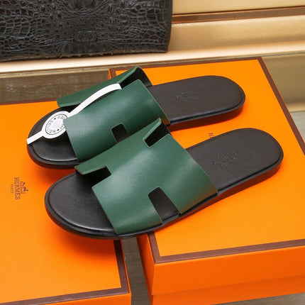 HM IZMIR SANDAL DARK GREEN AND BLACK CALFSKIN