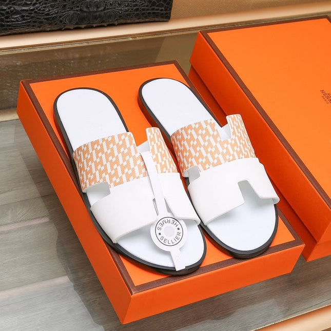 HM IZMIR SANDAL WHITE AND TANGERINE CALFSKIN