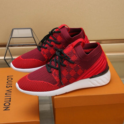 LV SNEAKERS IN CURRANT RED MESH FABRIC