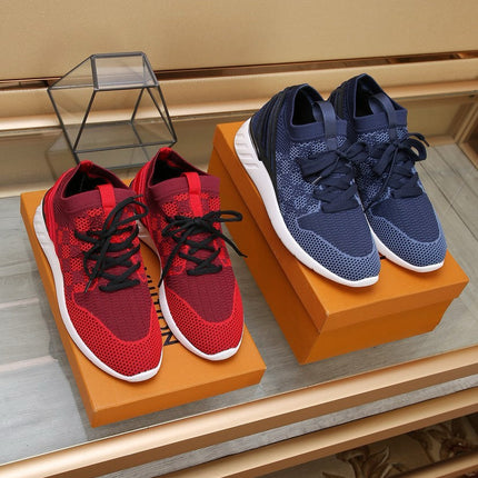 LV SNEAKERS IN CURRANT RED MESH FABRIC