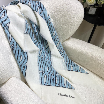 MISS DIOR ALLOVER SHAWL 140 CM IN POWDER BLUE MIX WHITE SILK CASHMERE 411630
