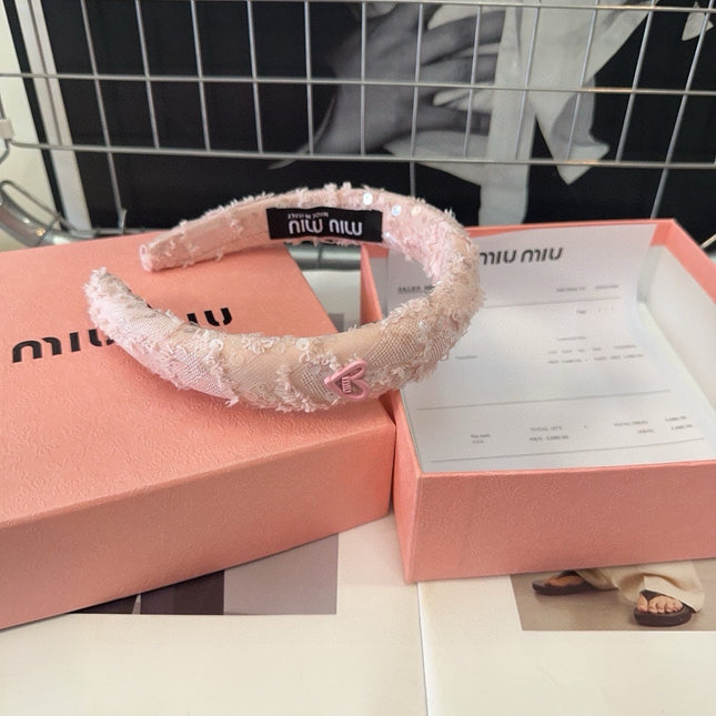 LIGHT PINK HEADBAND ATTACHED SEQUINS TWEED 425521