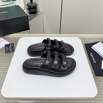 DAD SANDALS 3 STRAPS IN BLACK CALFSKIN