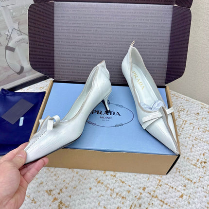 PRADA 26S ANTIQUED LEATHER PUMPS 55MM IN CREAM WHITE CALFSKIN