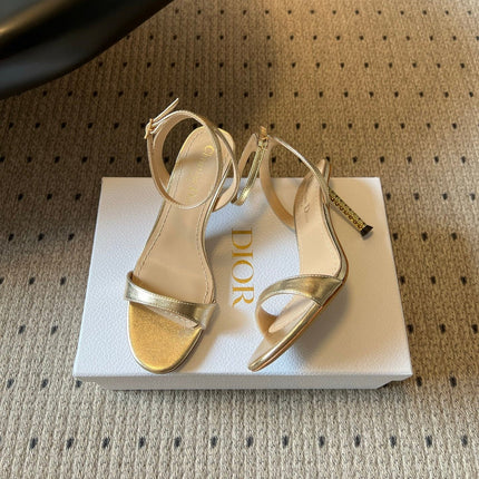 DIOR 26S CRYSTAL HIGH-HEEL SANDALS 80 MM IN GOLD LAMBSKIN