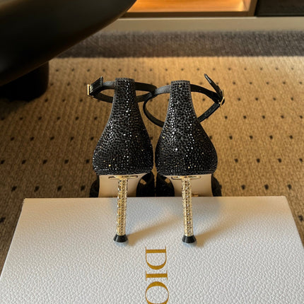 DIOR 26S HIGH-HEEL SANDALS 80 MM IN BLACK CRYSTAL-EMBELLISHED AND LAMBSKIN
