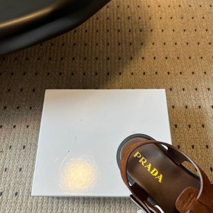 PRADA 26S ANKLE STRAP FISHERMAN SANDALS IN BROWN SUEDE