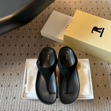 THE ROW 26S THONG SANDALS IN BLACK SUEDE