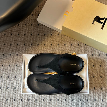 THE ROW 26S THONG SANDALS IN BLACK SUEDE