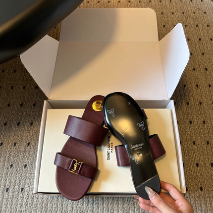 YSL 26S TWO-STRAP SANDALS IN DARK RED LAMBSKIN