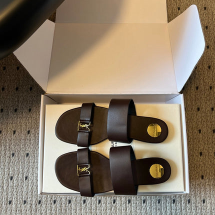 YSL 26S TWO-STRAP SANDALS IN DARK BROWN LAMBSKIN