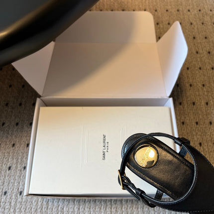 YSL 26S WIDE-STRAP THONG SANDALS IN BLACK CALFSKIN