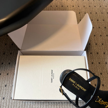 YSL 26S THONG SANDALS IN BLACK CALFSKIN WITH GOLD HARDWARE