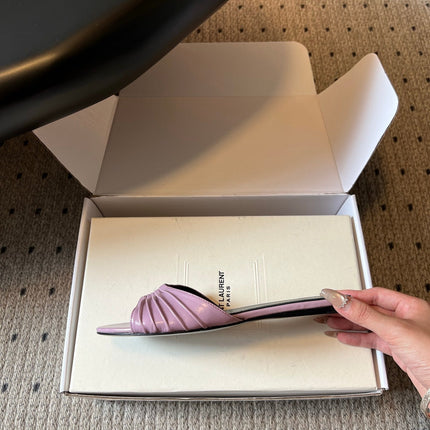 YSL 26S BABYLONE FLAT MULES IN LIGHT PURPLE LAMBSKIN