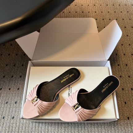 YSL 26S BABYLONE FLAT MULES IN LIGHT PINK LAMBSKIN