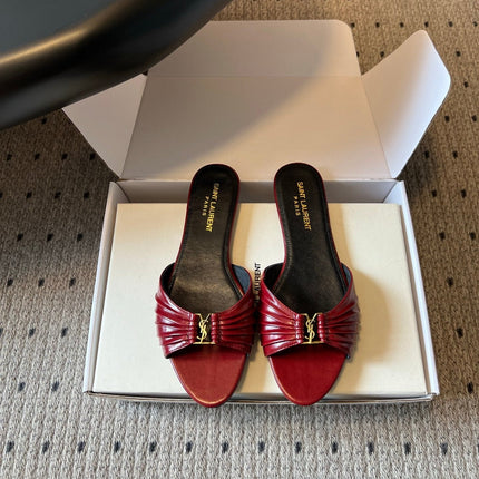 YSL 26S BABYLONE FLAT MULES IN RED LAMBSKIN