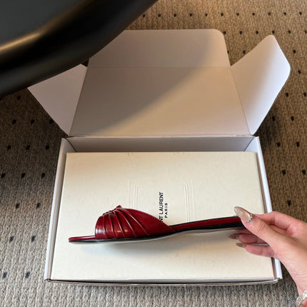 YSL 26S BABYLONE FLAT MULES IN RED LAMBSKIN