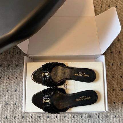 YSL 26S BABYLONE FLAT MULES IN BLACK LAMBSKIN