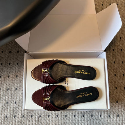 YSL 26S BABYLONE FLAT MULES IN DARK RED LAMBSKIN