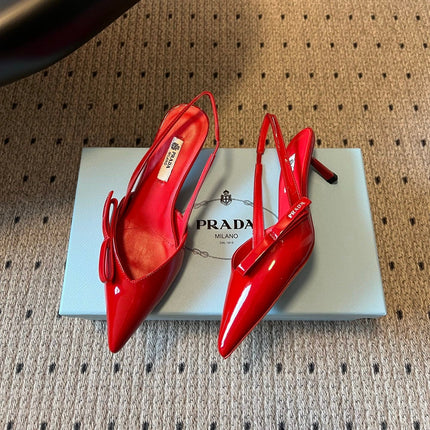 PRADA 26S BOW DETAIL SLINGBACK PUMPS 55MM IN RED PATENT CALFSKIN