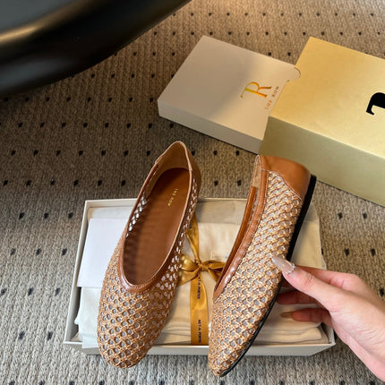 THE ROW 26S BALLET FLATS IN BROWN MESH