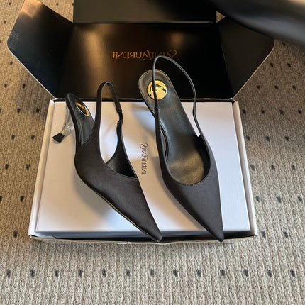 YSL 26S HEELED SLINGBACKS 60 MM IN BLACK SATIN