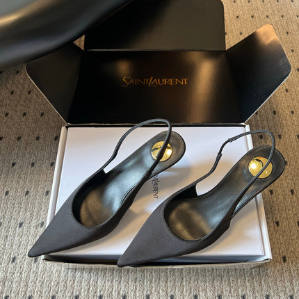 YSL 26S HEELED SLINGBACKS 60 MM IN BLACK SATIN