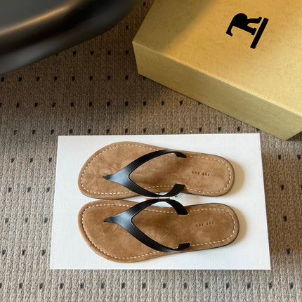 THE ROW 26S THONG SANDALS IN BLACK CALFSKIN AND SUEDE