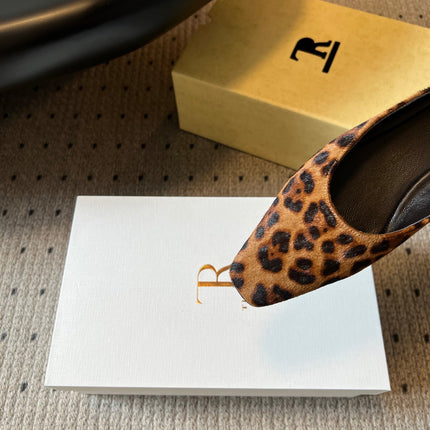 THE ROW 26S SQUARE TOE BACKLESS SLIDES IN BROWN SPOTTED CALF HAIR