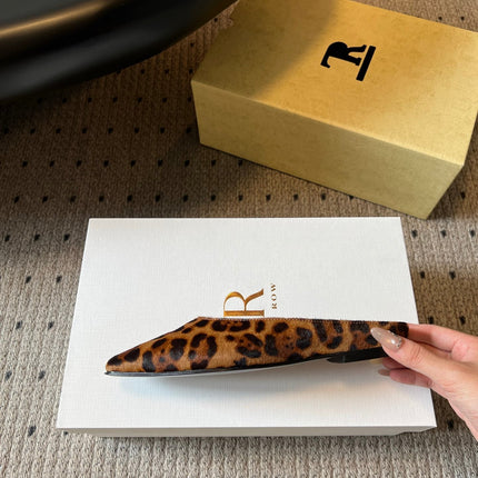 THE ROW 26S SQUARE TOE BACKLESS SLIDES IN BROWN SPOTTED CALF HAIR