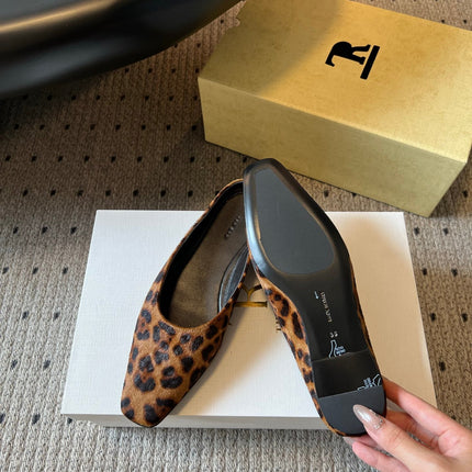 THE ROW 26S SQUARE TOE BACKLESS SLIDES IN BROWN SPOTTED CALF HAIR